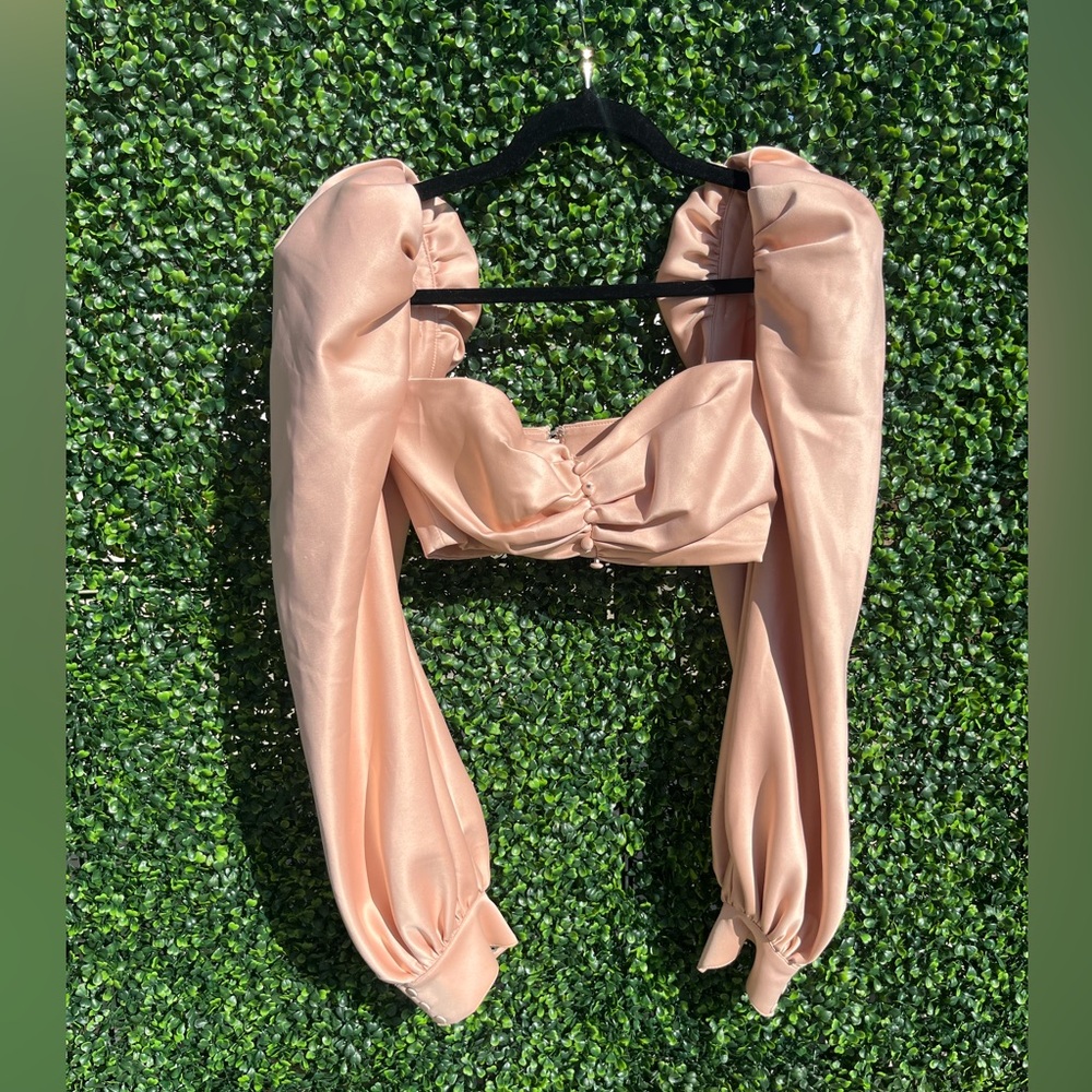 Blush Puff Sleeve Bralette Top